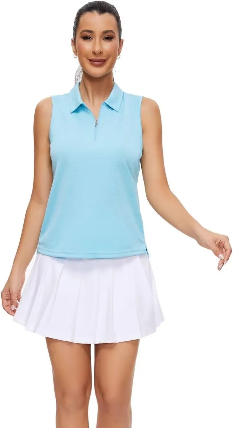 Pdbokew Women's Polo Shirts Quarter-Zip Golf Shirts Sleeveless Tops