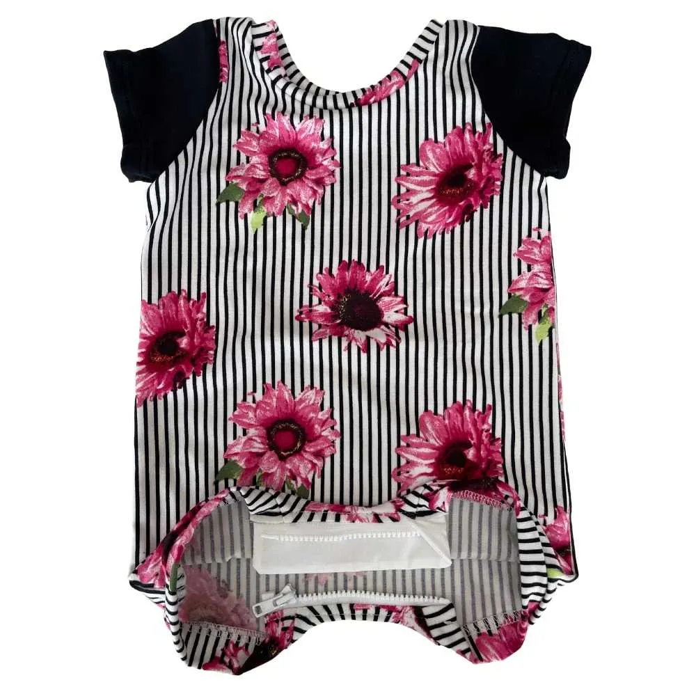 Pinstripe Floral Summer Zip Romper