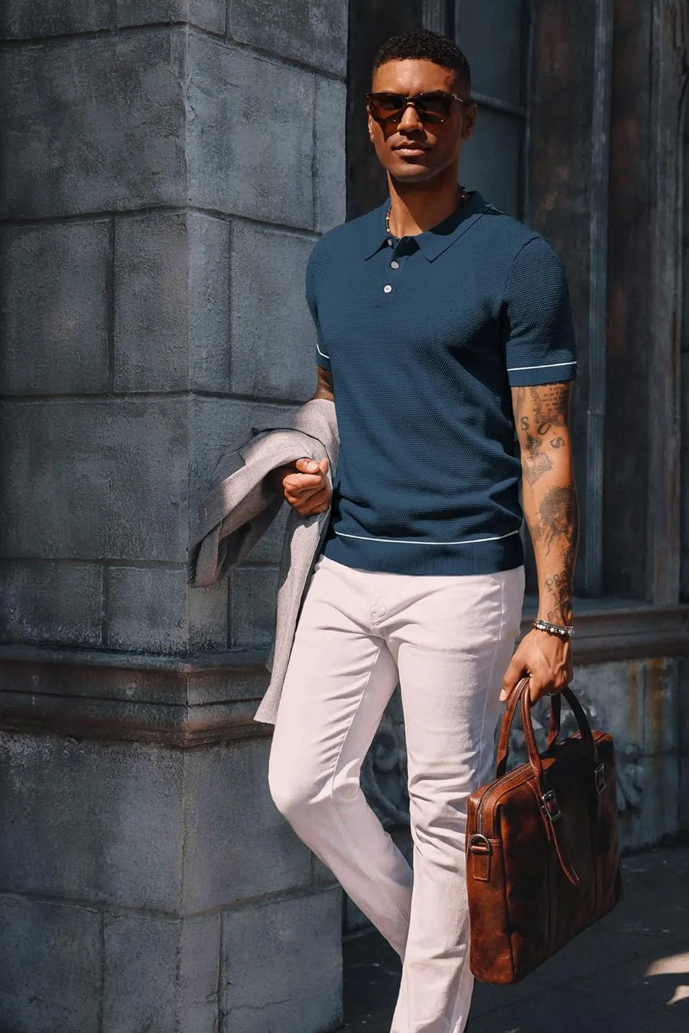 PJ PAUL JONES Mens Polo Shirts Short Sleeve Textured Knit Polo Shirts
