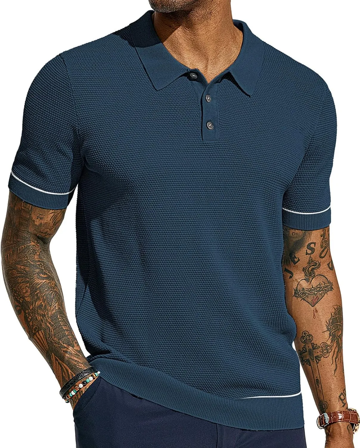 PJ PAUL JONES Mens Polo Shirts Short Sleeve Textured Knit Polo Shirts