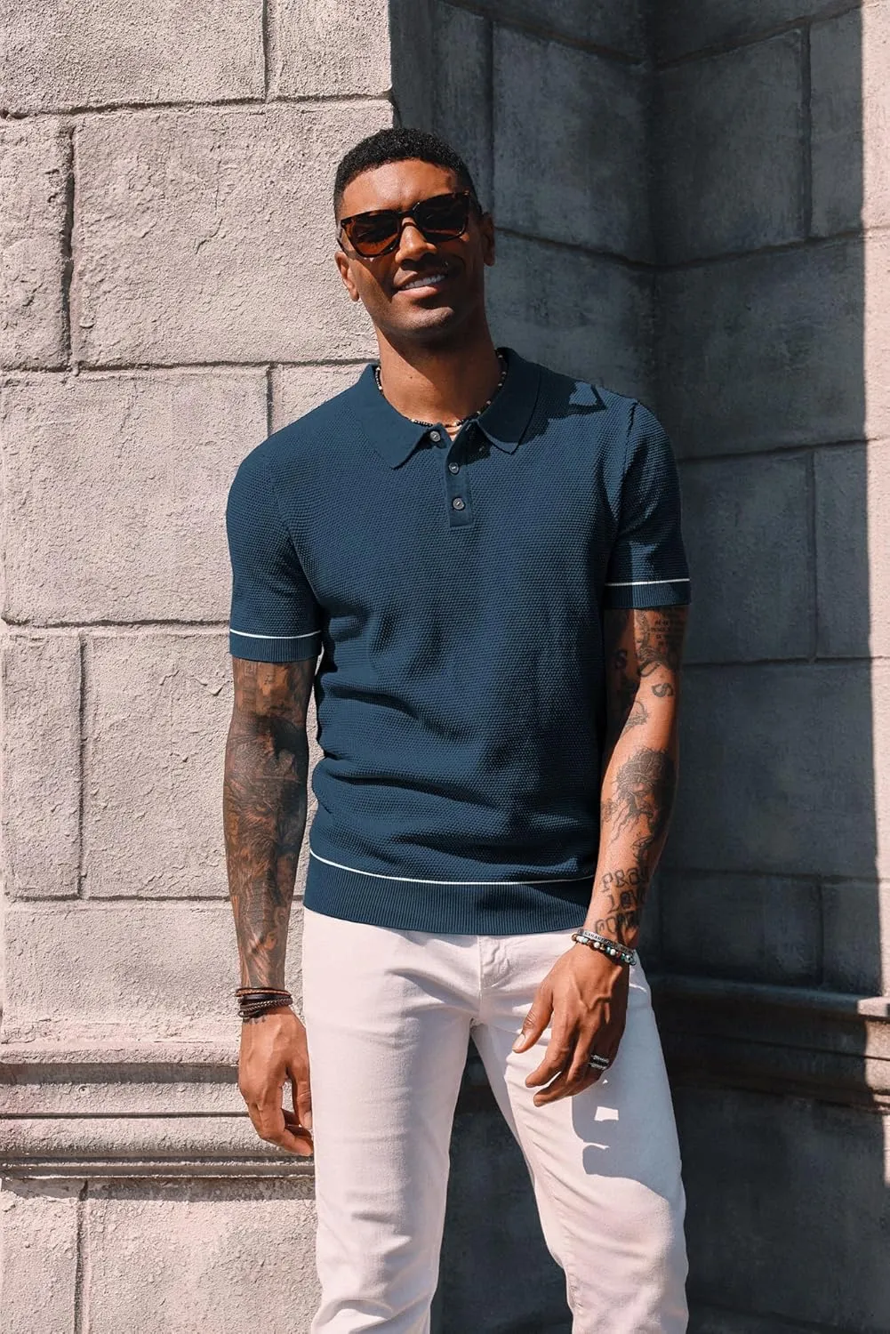 PJ PAUL JONES Mens Polo Shirts Short Sleeve Textured Knit Polo Shirts