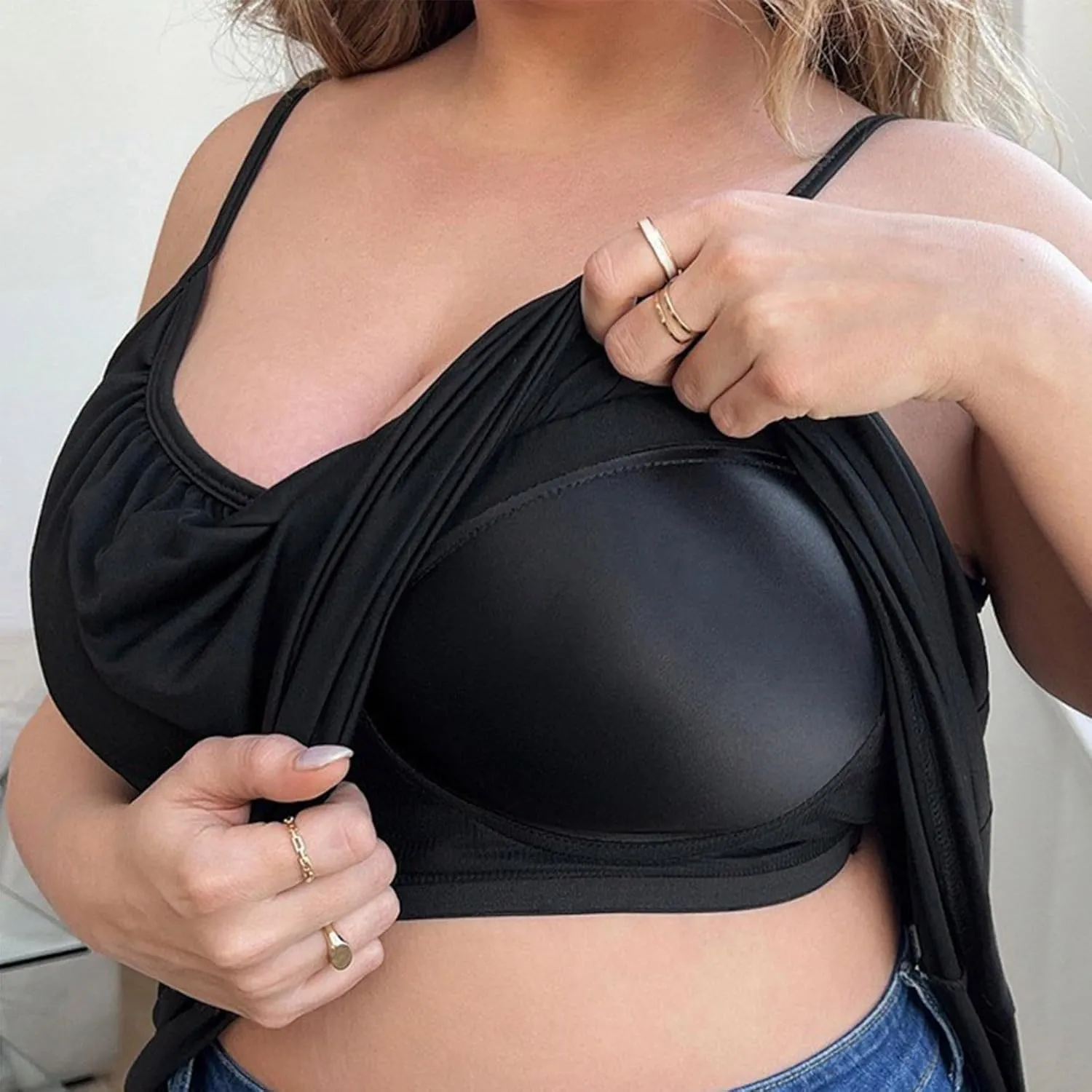 Plus Size Camisoles for Women Bulit in Bra Summer Casual Spaghetti Strap Tank Tops Loose Fit Sleeveless Pleated Shirt
