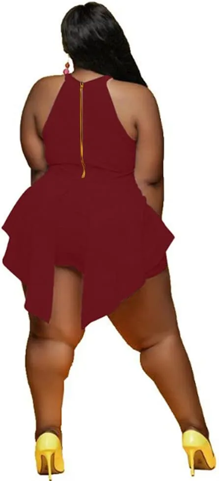 Plus Size Shorts Rompers for Womens Casual Summer Sexy Clubwear Halter Tank Top Sleeveless Jumpsuits Dressy Elegant