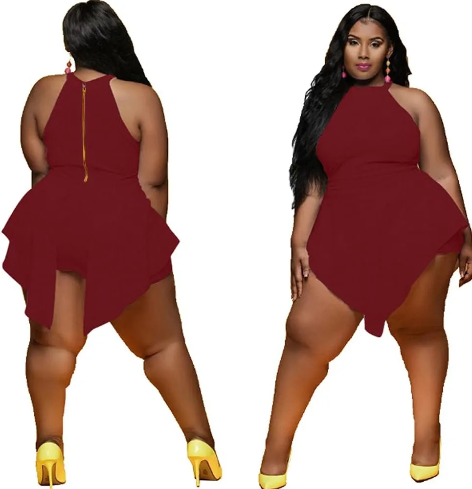 Plus Size Shorts Rompers for Womens Casual Summer Sexy Clubwear Halter Tank Top Sleeveless Jumpsuits Dressy Elegant