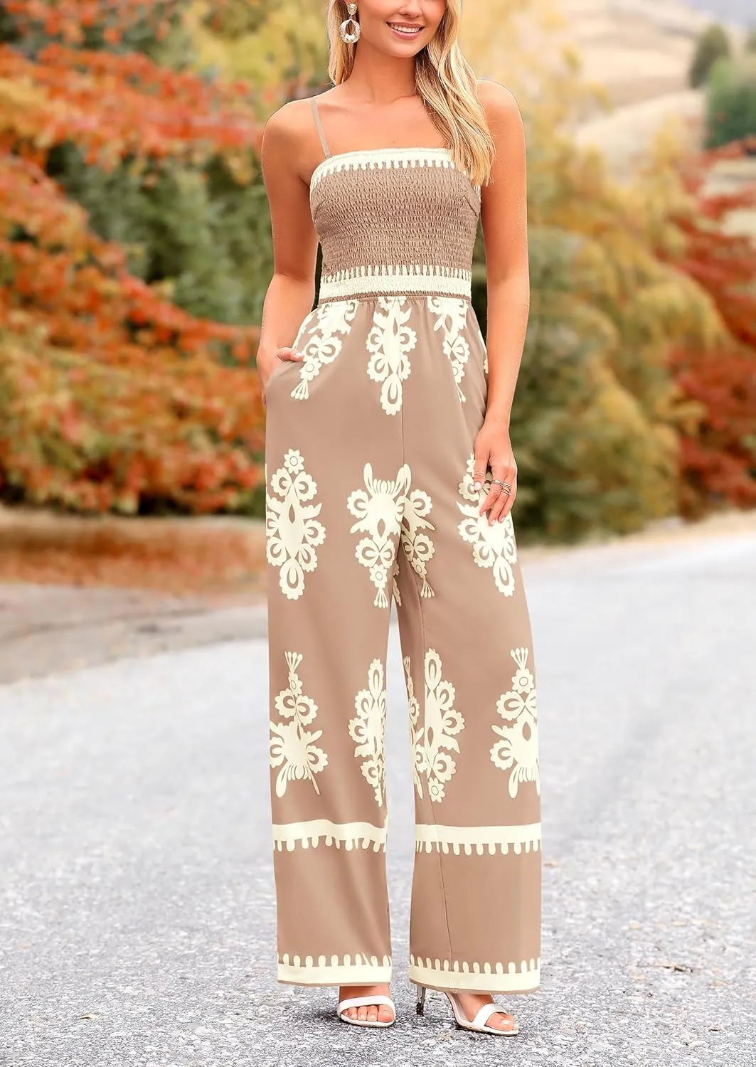 PRETTYGARDEN Jumpsuits for Women 2025 Summer One Piece Beach Vacation Outfits Spaghetti Strap Wide Leg Pants Rompers