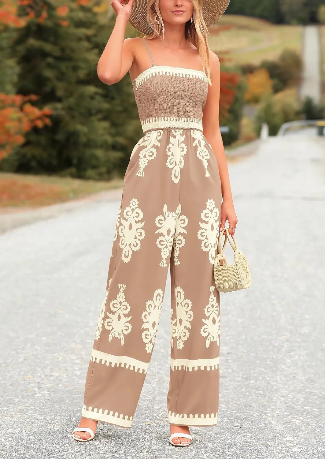 PRETTYGARDEN Jumpsuits for Women 2025 Summer One Piece Beach Vacation Outfits Spaghetti Strap Wide Leg Pants Rompers