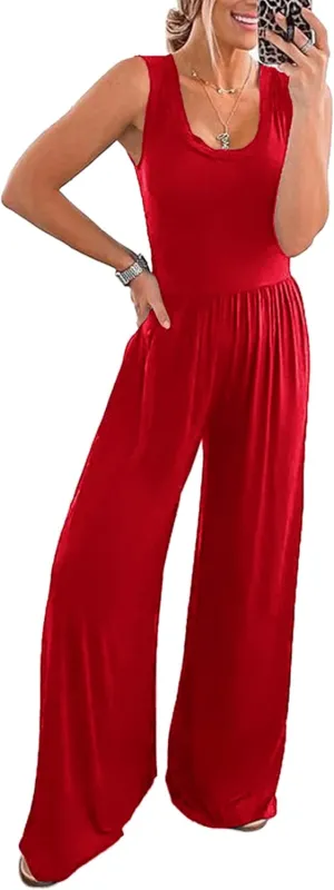 PRETTYGARDEN One Piece Jumpsuits 2025 Spring Sleeveless Tank Wide Leg Summer Casual Travel Airport Outfits Pants Rompers