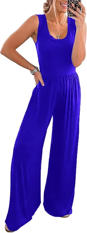 PRETTYGARDEN One Piece Jumpsuits 2025 Spring Sleeveless Tank Wide Leg Summer Casual Travel Airport Outfits Pants Rompers