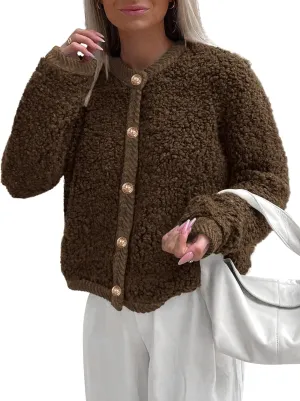PRETTYGARDEN Women's Faux Fur Shearling Coat Fuzzy Fleece Button Up Trendy Fall Winter Cropped Jackets Outerwear