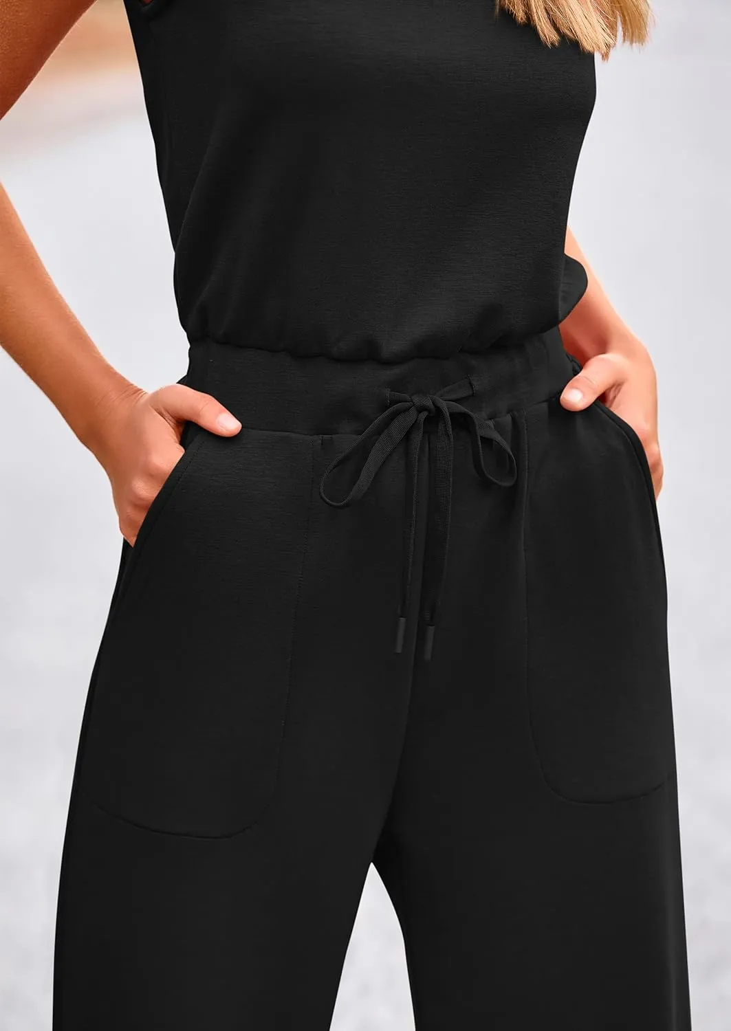 PRETTYGARDEN Womens Jumpsuits Summer Casual One Piece Outfits Sleeveless Wide Leg Long Pants Rompers