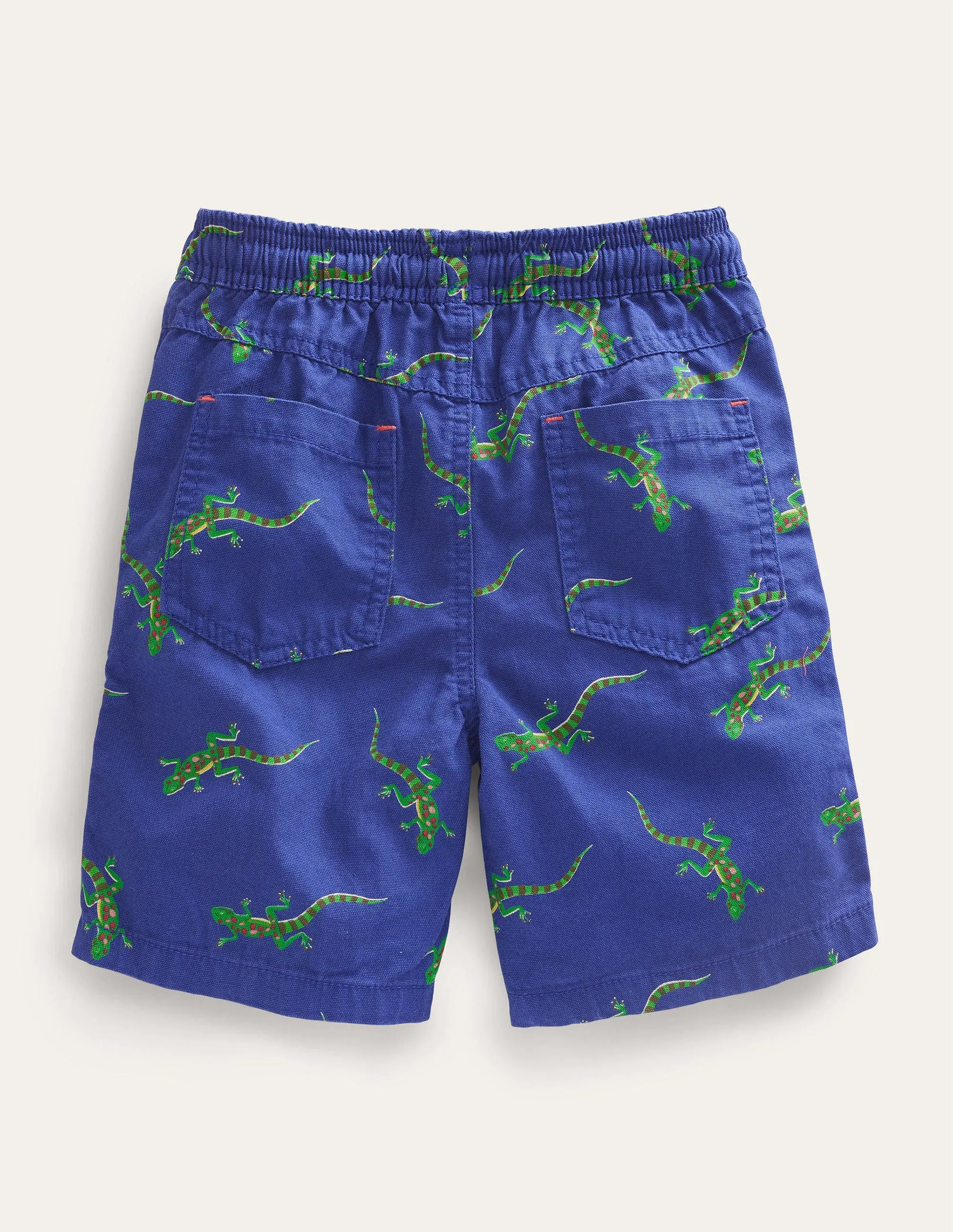 Pull-on Drawstring Shorts-Blue Ticking Croc Embroidery