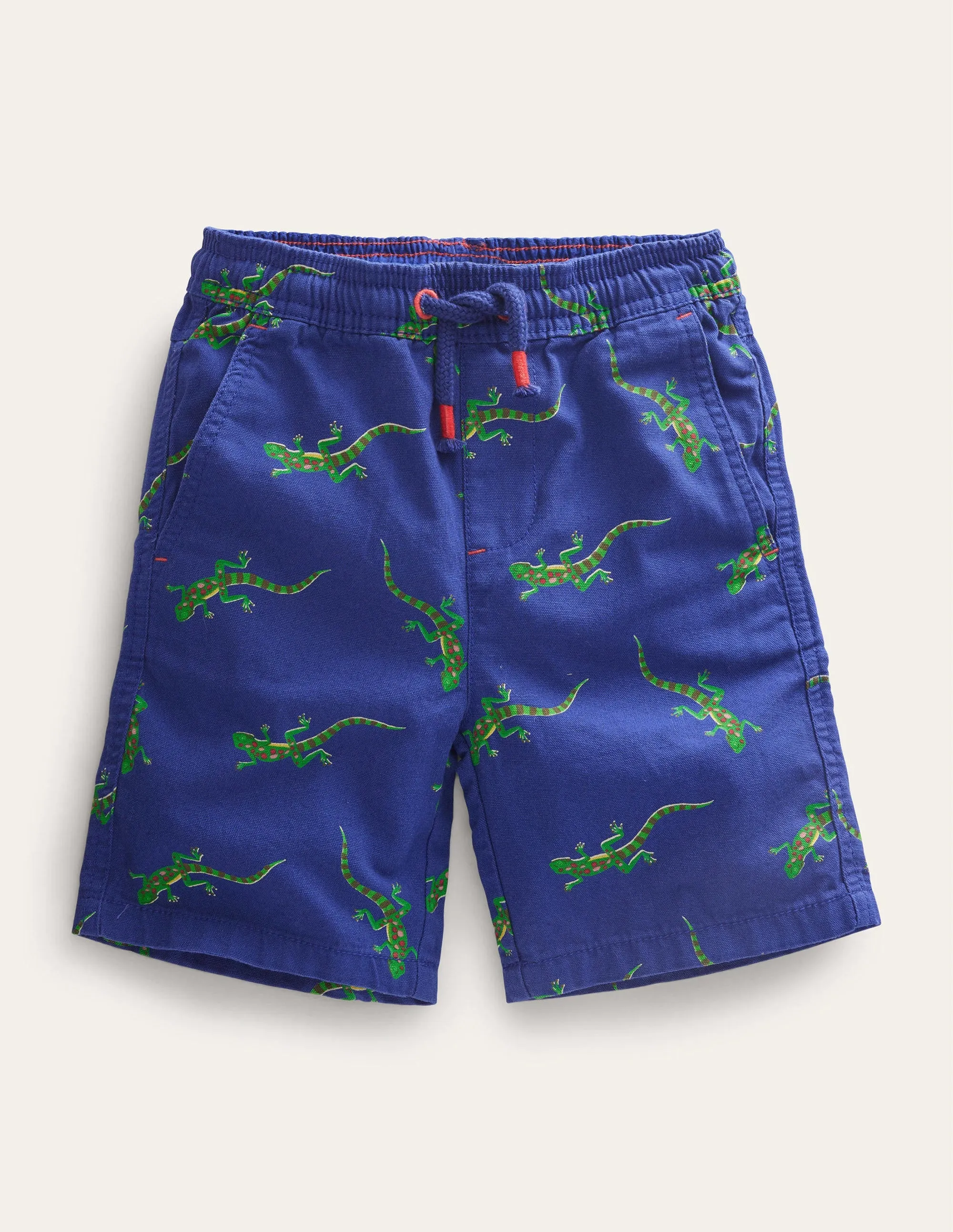 Pull-on Drawstring Shorts-Blue Ticking Croc Embroidery