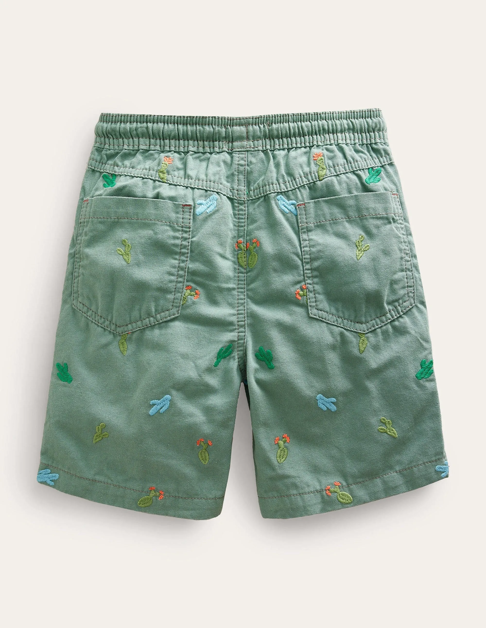 Pull-on Drawstring Shorts-Pottery Green Micro Cactus