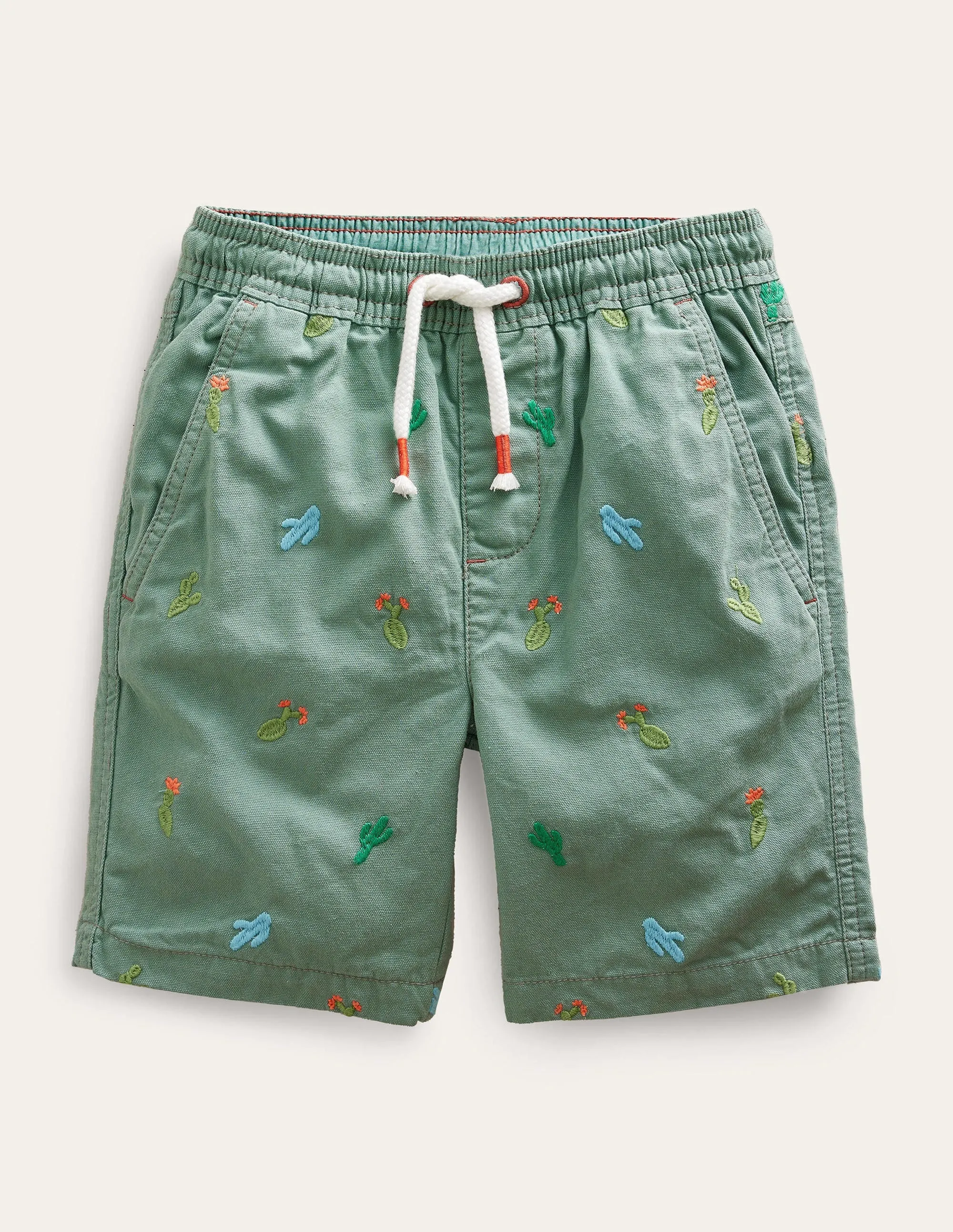 Pull-on Drawstring Shorts-Pottery Green Micro Cactus