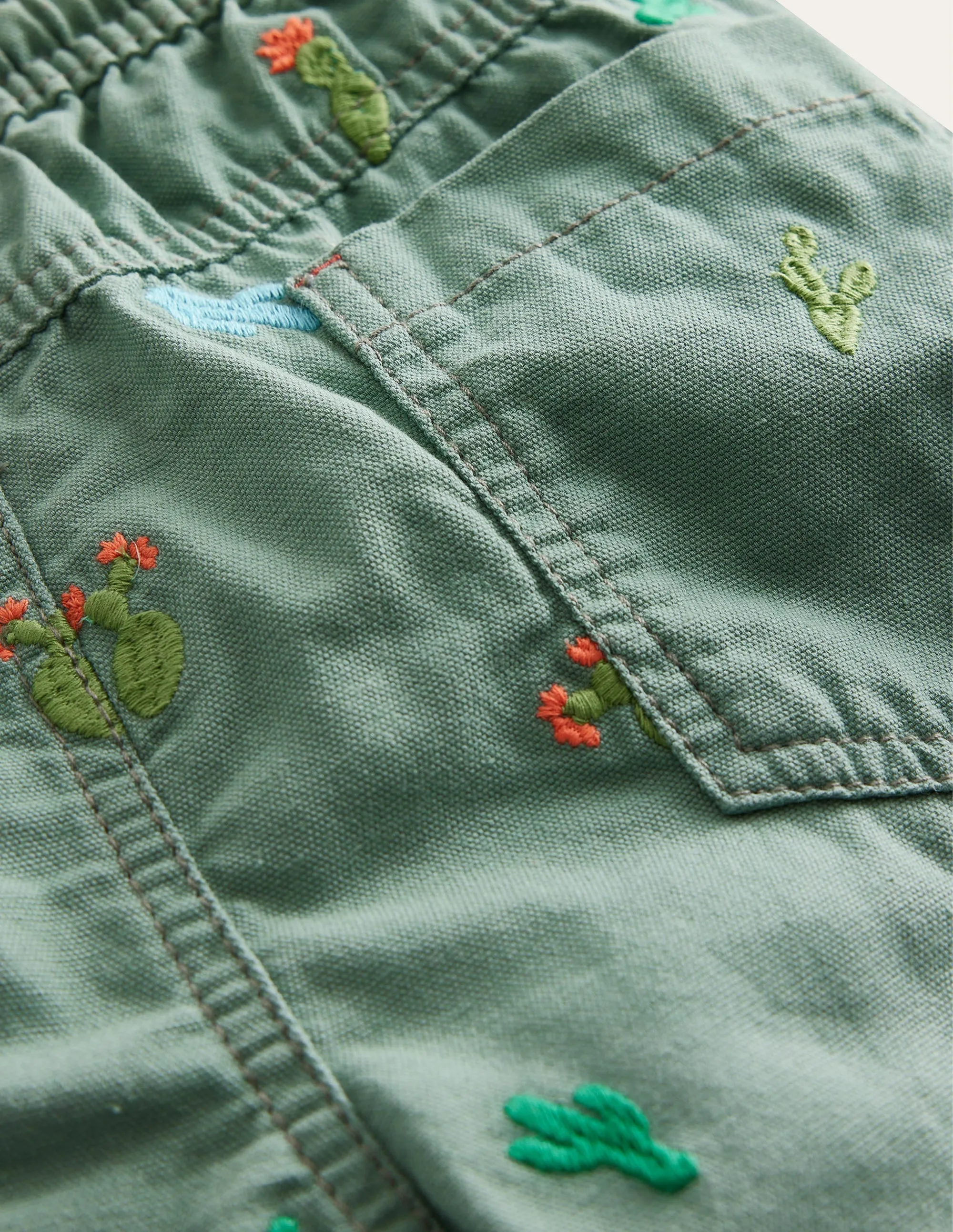 Pull-on Drawstring Shorts-Pottery Green Micro Cactus