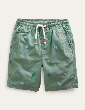 Pull-on Drawstring Shorts-Pottery Green Micro Cactus