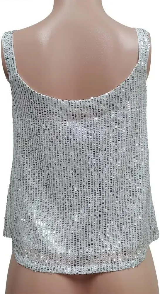 qfmqkpi Sequin Tank Tops for Women Sparkly Sleeveless Strappy Glitter Flowy Cami Tops