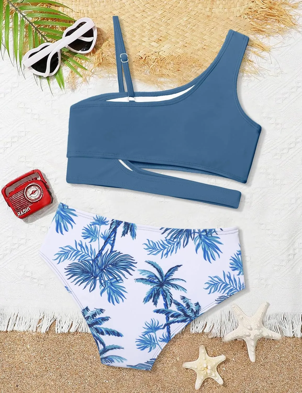 Queenstyle Girls Swimsuits Bikini Set Kids Cutout Bathing Suit Bikini Top Two Piece Girls' Swimwear