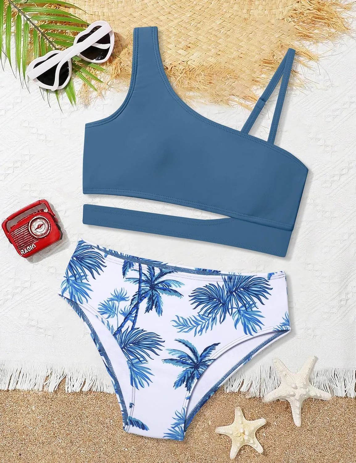 Queenstyle Girls Swimsuits Bikini Set Kids Cutout Bathing Suit Bikini Top Two Piece Girls' Swimwear