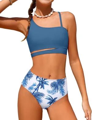 Queenstyle Girls Swimsuits Bikini Set Kids Cutout Bathing Suit Bikini Top Two Piece Girls' Swimwear