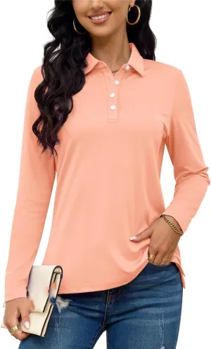 Quick Dry Summer Golf Polo Shirts Womens Long Sleeve Button Down Polo Shirts Hiking Trainning Tshirts