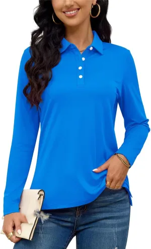 Quick Dry Summer Golf Polo Shirts Womens Long Sleeve Button Down Polo Shirts Hiking Trainning Tshirts