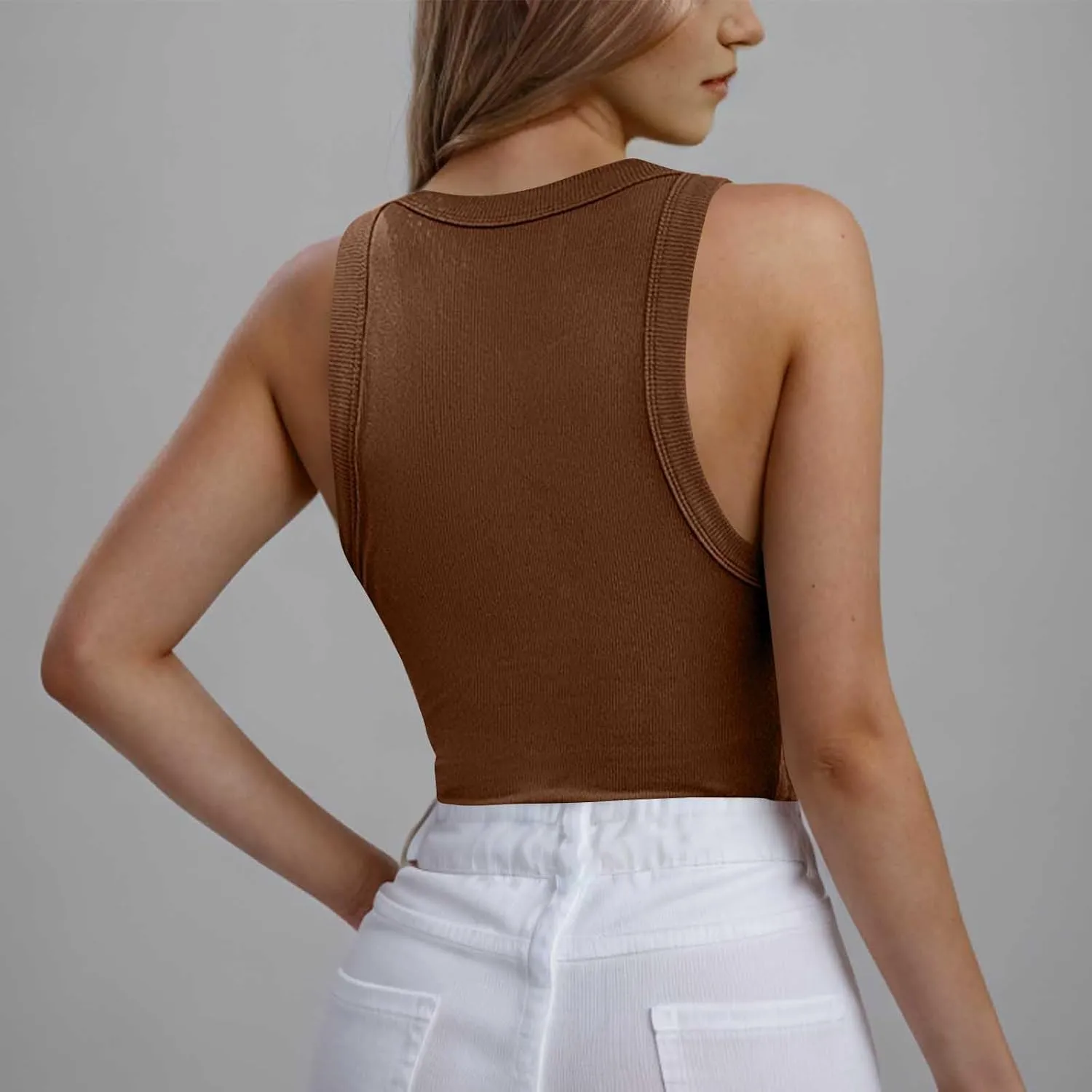 Racerback Tank Tops for Women Built in Bra Summer Casual Shirts Gym Yoga Workout Sports Bras Ribbed Padded Camisole