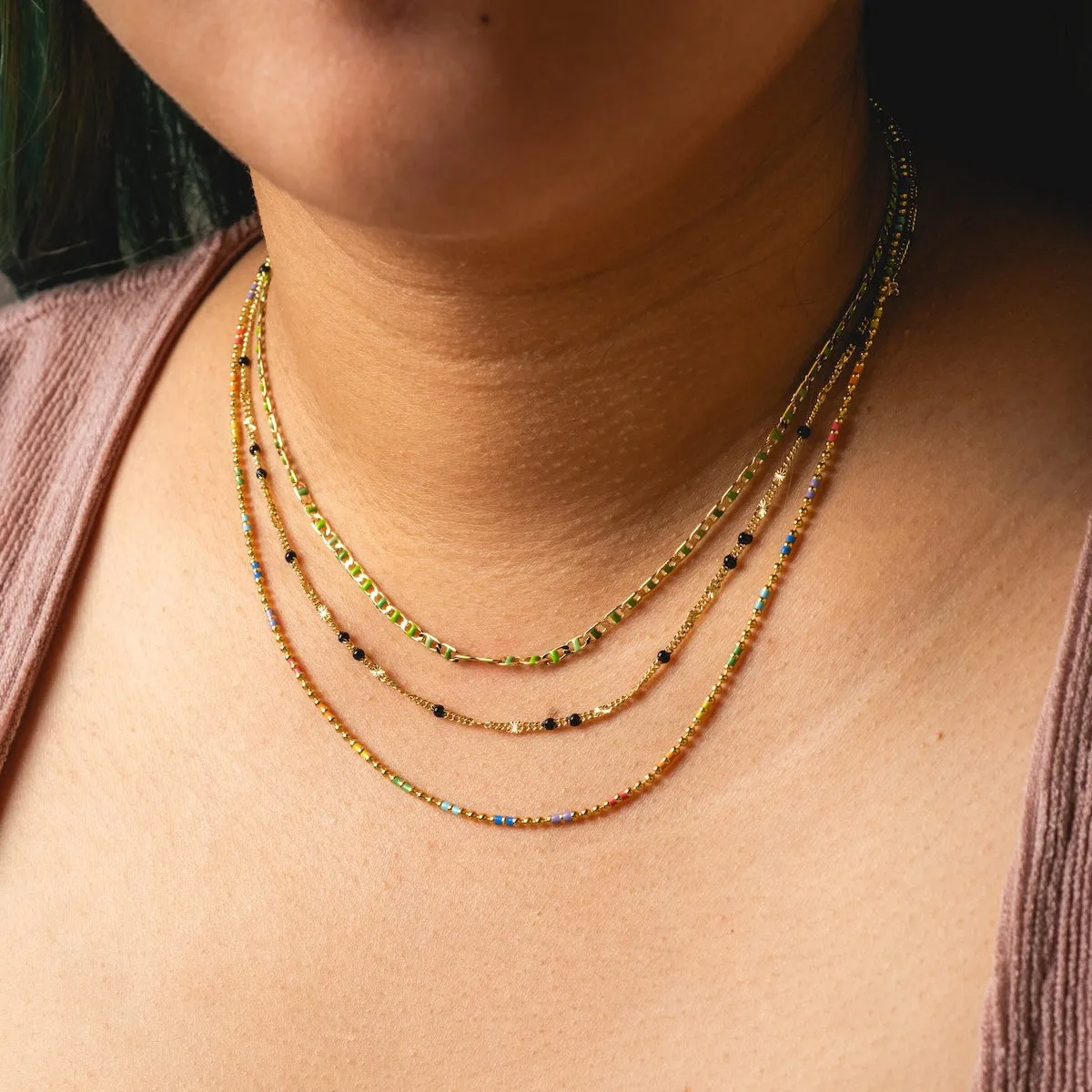 Rainbow Enamel Chain Necklace