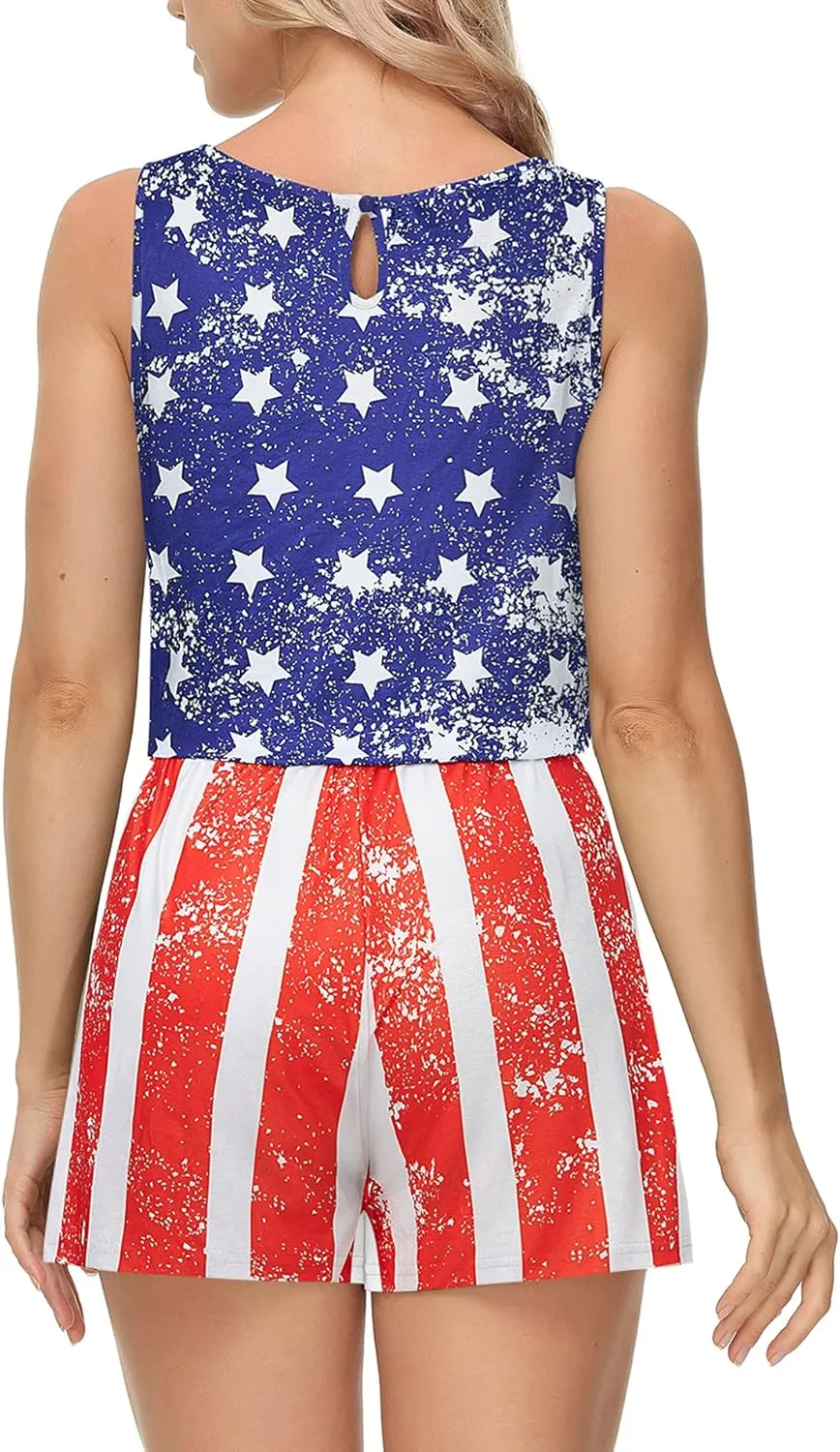 RAISEVERN Womens Rompers Summer Short Jumpsuits Casual Scoop Neck Sleeveless Romper with Pockets