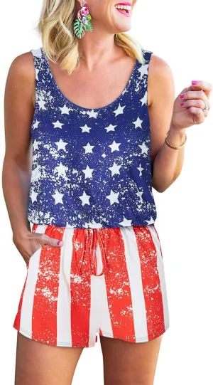 RAISEVERN Womens Rompers Summer Short Jumpsuits Casual Scoop Neck Sleeveless Romper with Pockets