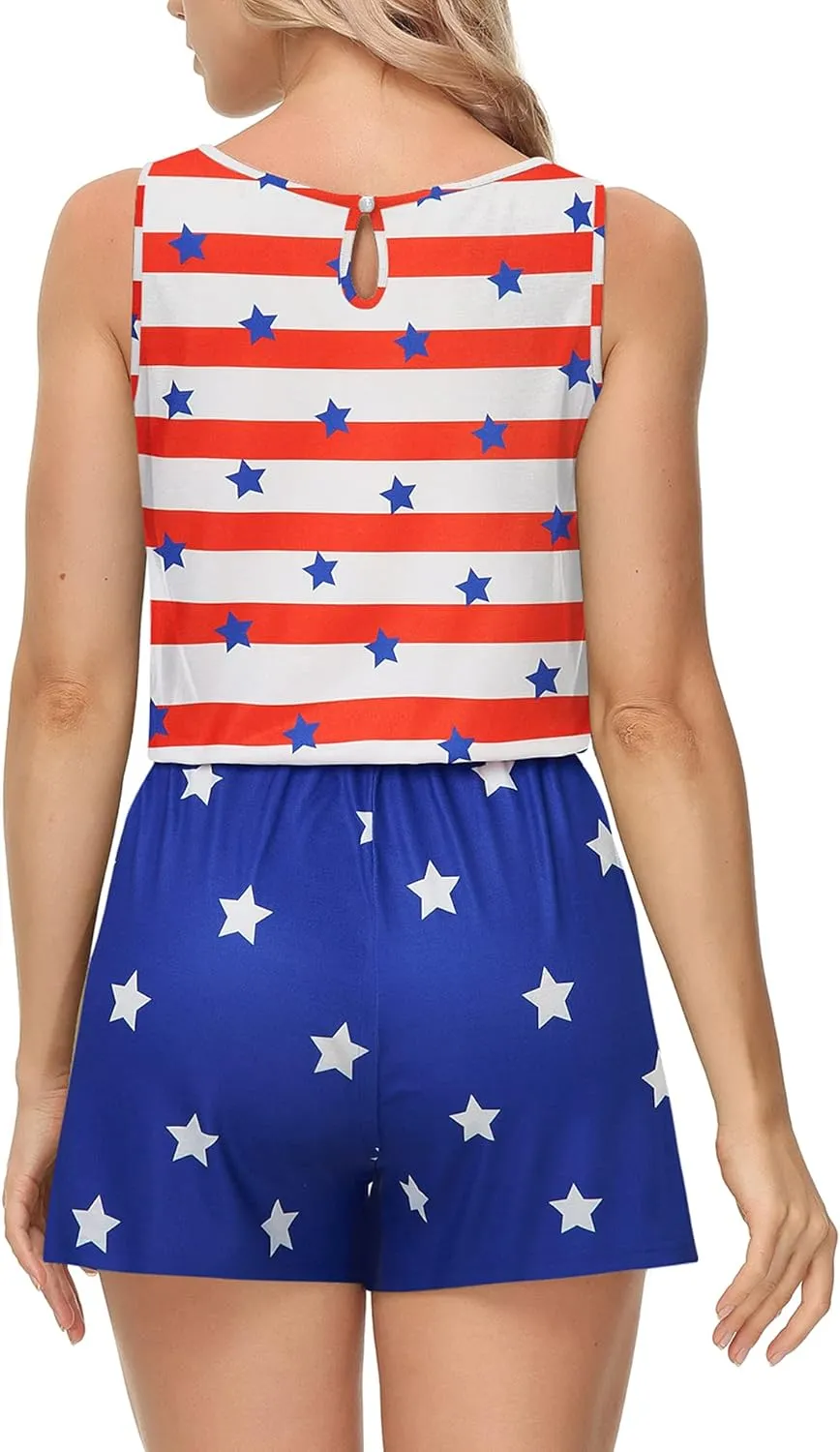 RAISEVERN Womens Rompers Summer Short Jumpsuits Casual Scoop Neck Sleeveless Romper with Pockets