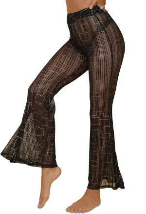 Rave Outfit for Women Outfit Festival Dance Clubwear Bell Bottom Mesh Sheer Pants
