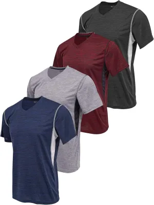Reset 4 Pack Workout Shirts for Men, Active Athletic Performance V Neck Gym T Shirts