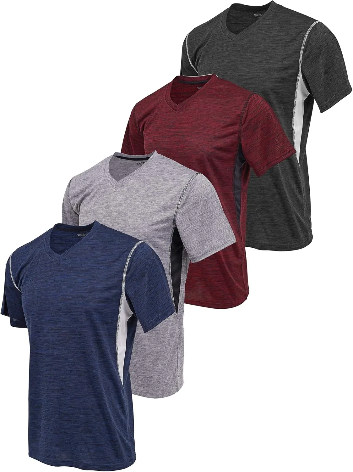 Reset 4 Pack Workout Shirts for Men, Active Athletic Performance V Neck Gym T Shirts
