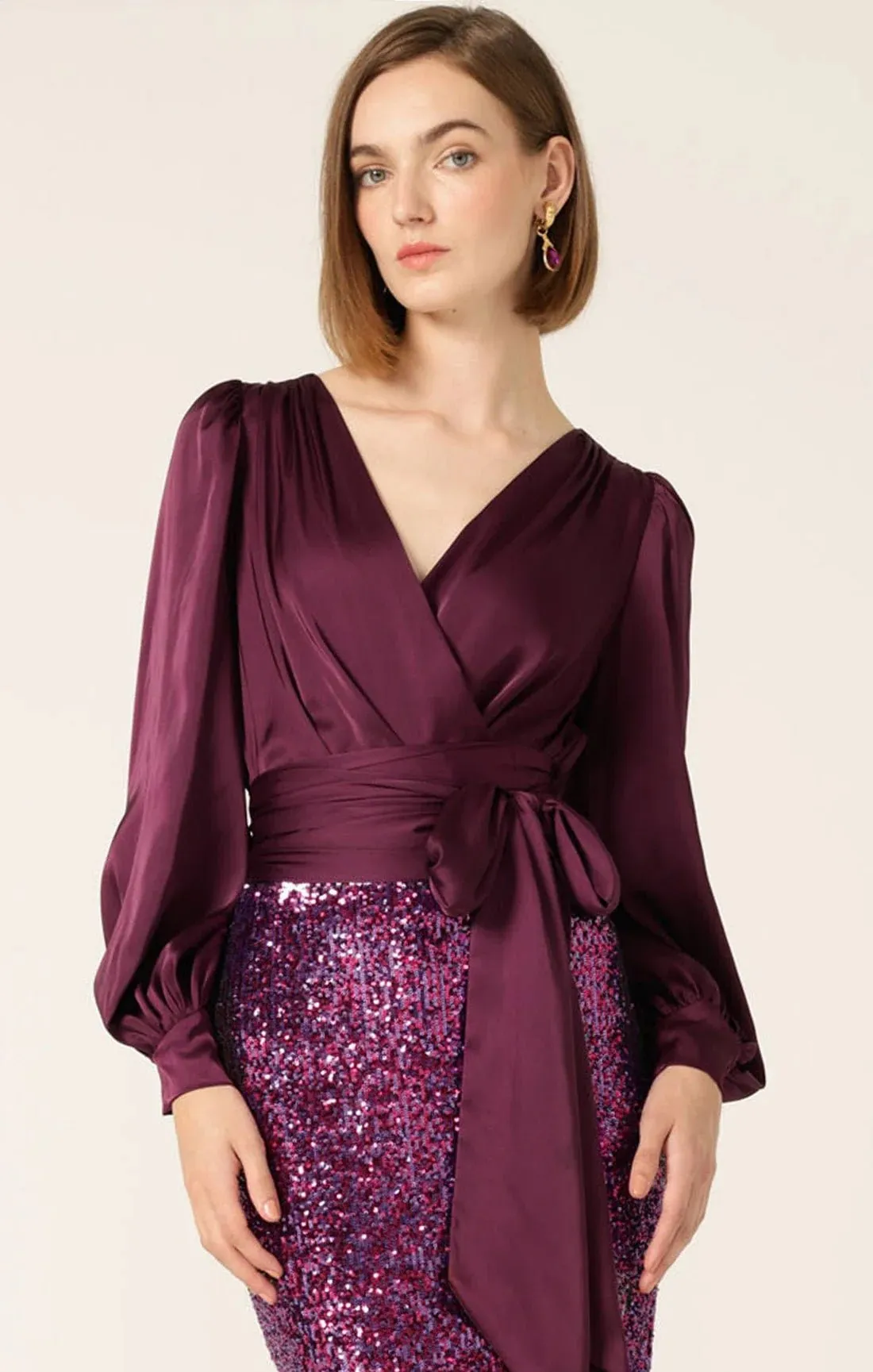 Satin Faux Wrap Top