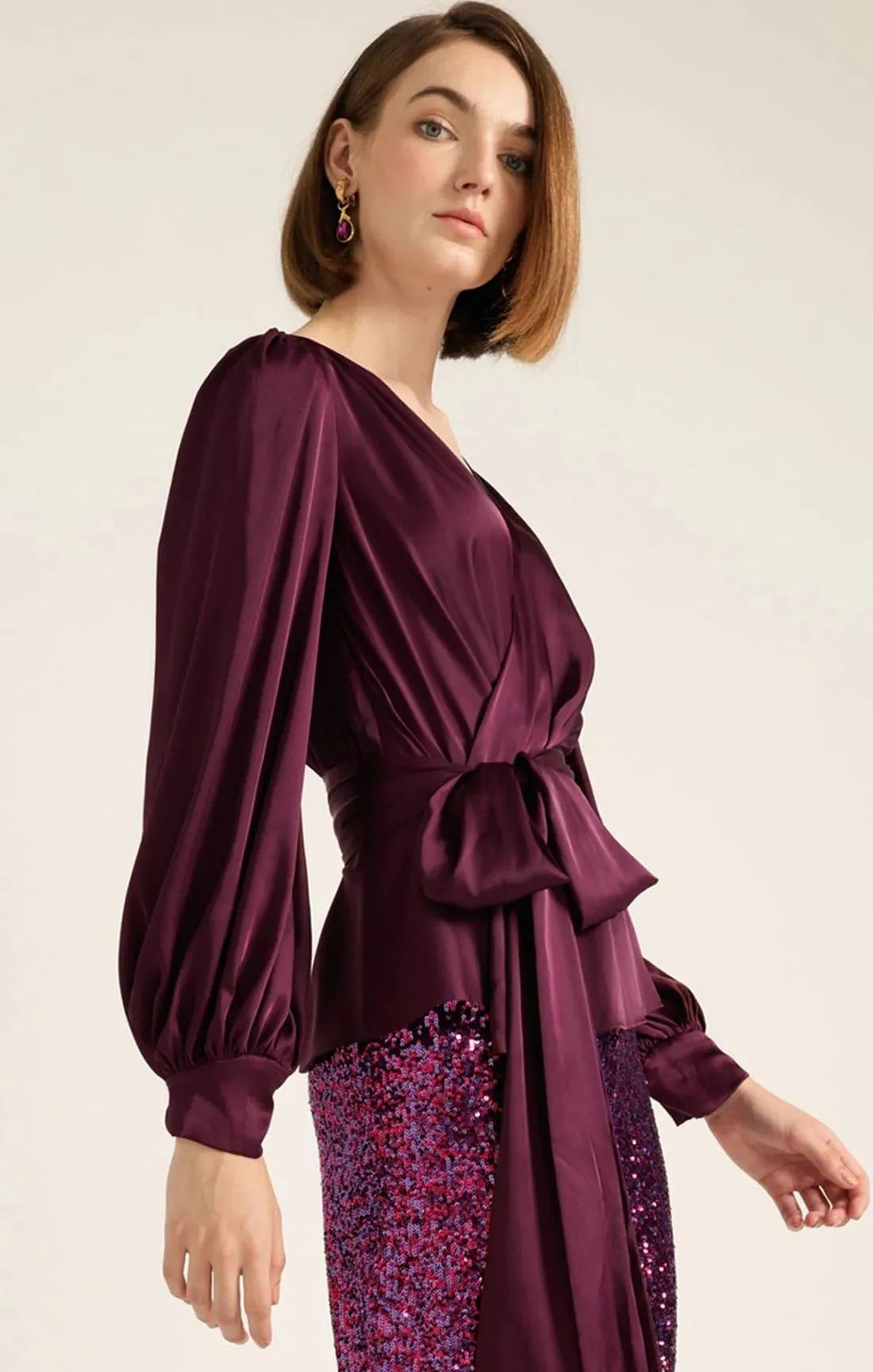Satin Faux Wrap Top