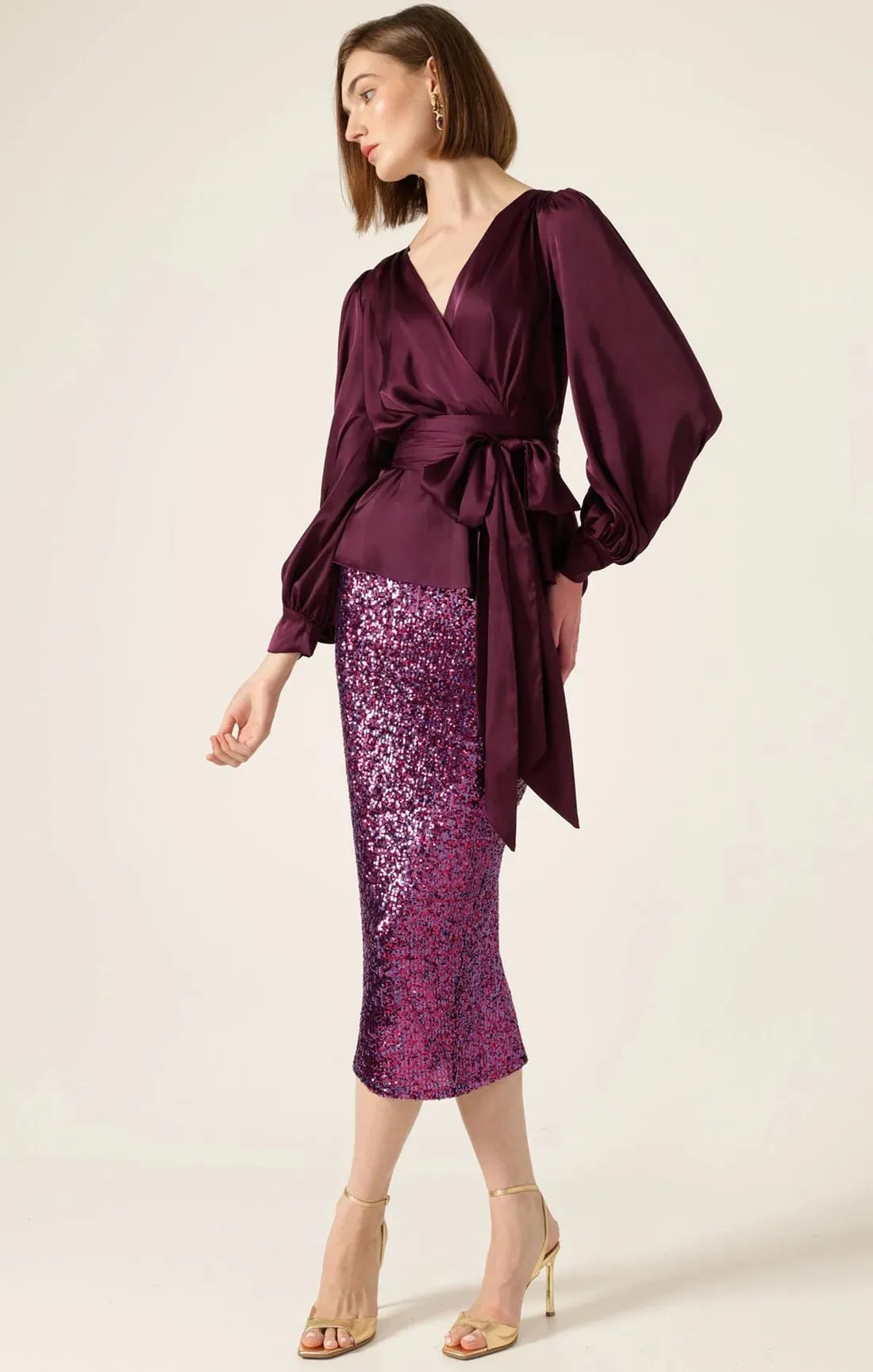 Satin Faux Wrap Top