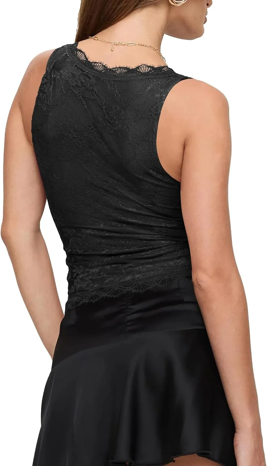 SAUNGKUAI Lace Going Out Tops for Women: V Neck Sleeveless Double Lined Y2K Tank Top Summer Outfits
