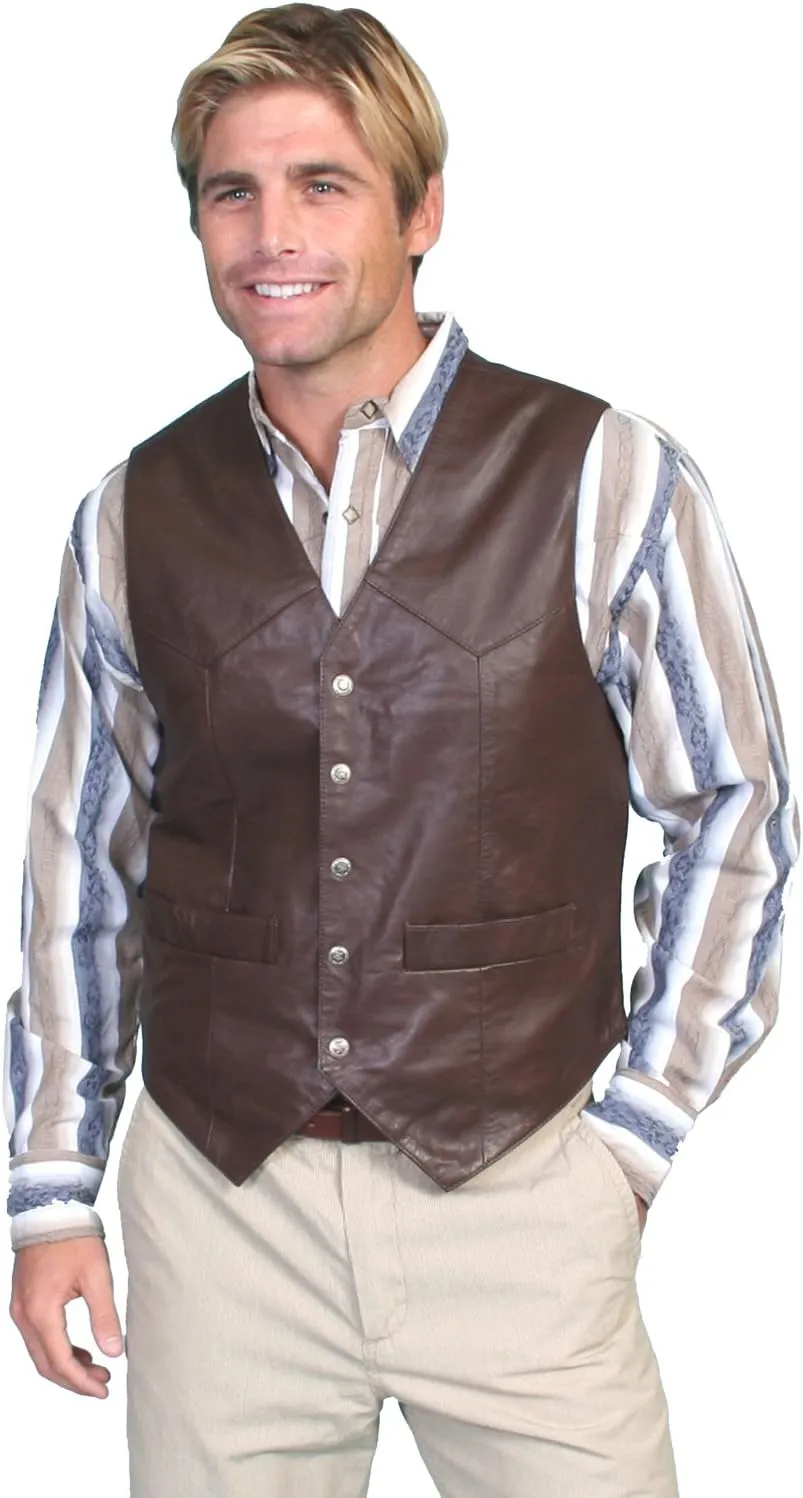 Scully Mens Brown Soft Lamb Western Snap Vest