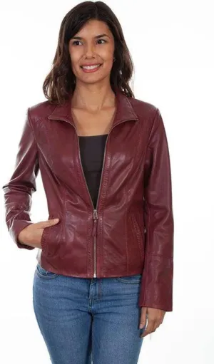 Scully Womens Merlot Leather Lightweight Zip Jacket