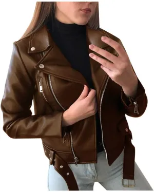 SERYU Womens Slim Tailoring Faux Leather PU Short Jacket Coat Moto Biker Jacket