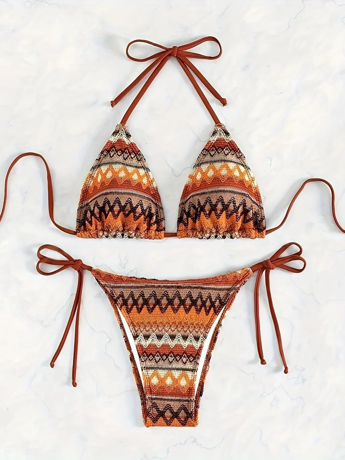 Sexy Bikini Sets for Women Two Piece Swimsuit - String Triangle Bikini Cheeky Boho Gold Brazilian Style Low Rise