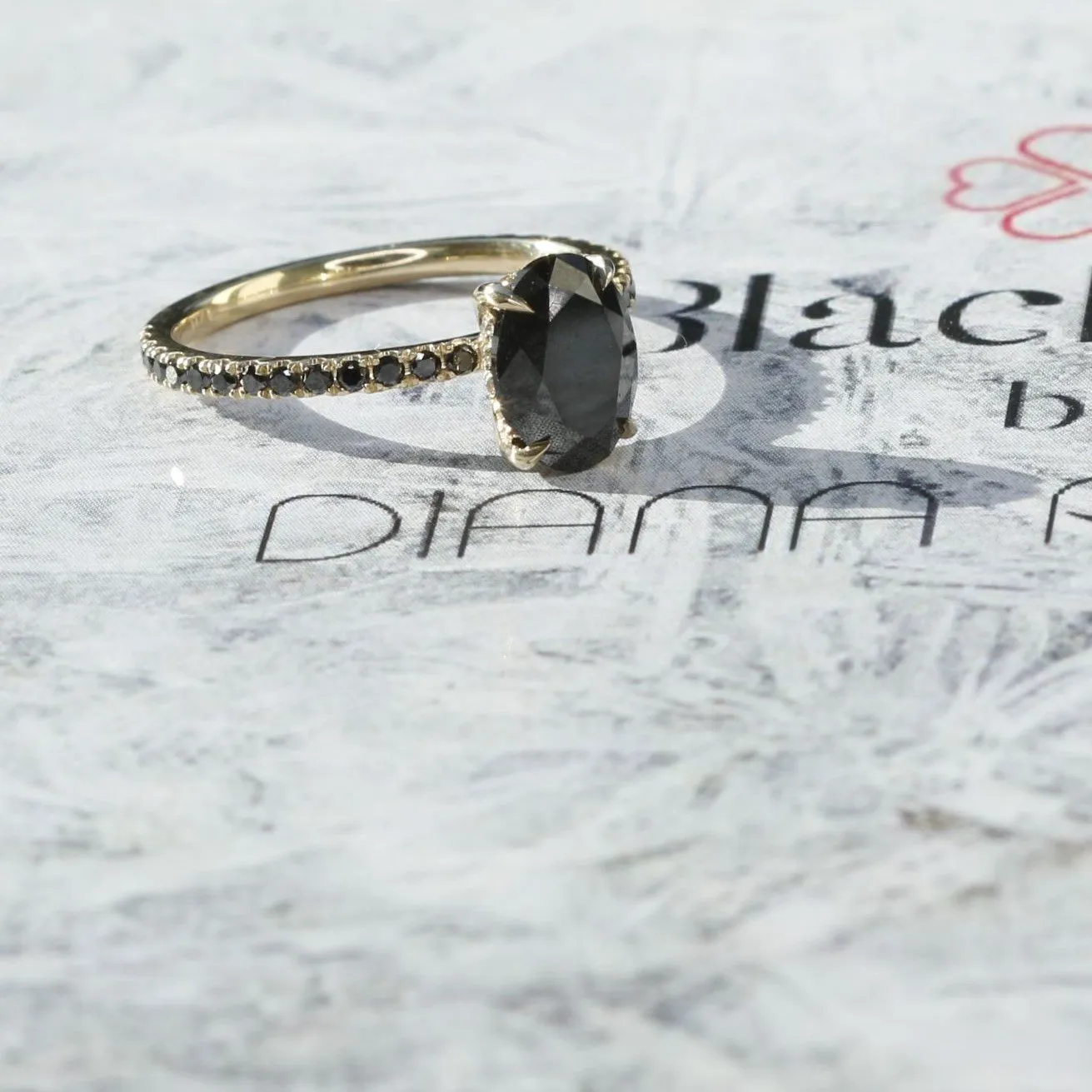 Seyfert's  Unique  Natural Black Diamond Oval Engagement Ring