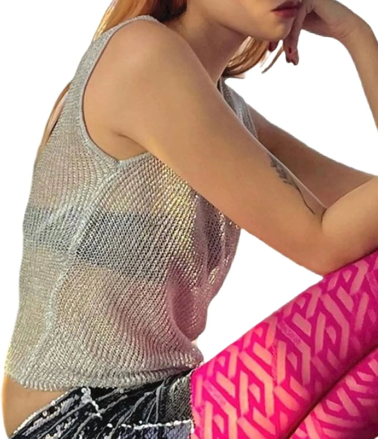 Sheer Mesh Tank Top for Women Sleeveless See Through Going Out Tops Summer Y2k Camisole Tops