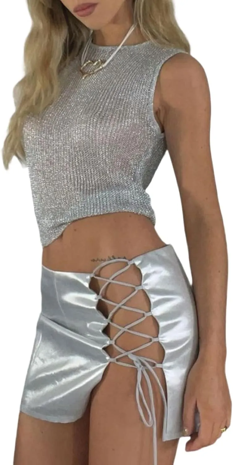 Sheer Mesh Tank Top for Women Sleeveless See Through Going Out Tops Summer Y2k Camisole Tops