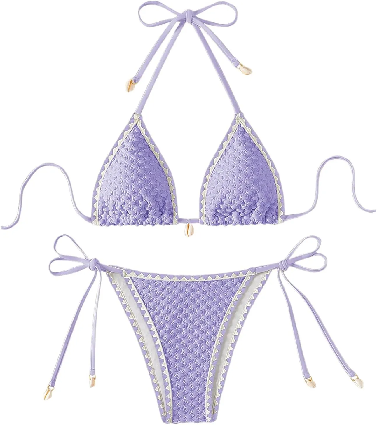 SHENHE Women's 2 Piece Triangle Beach Bikini Sets Color Block Halter Swimsuit Bathing Suit