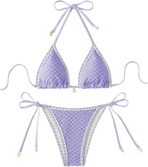 SHENHE Women's 2 Piece Triangle Beach Bikini Sets Color Block Halter Swimsuit Bathing Suit
