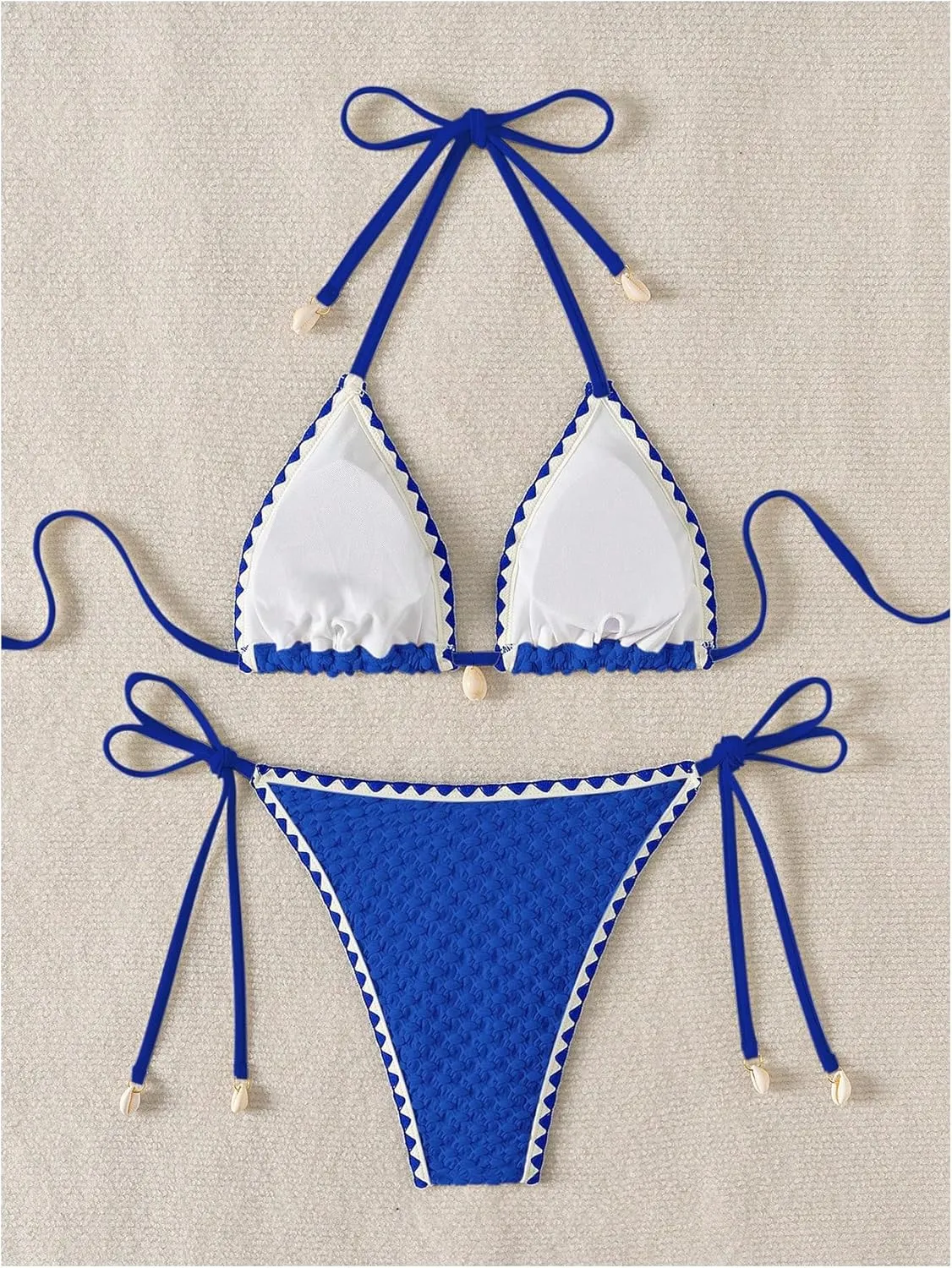 SHENHE Women's 2 Piece Triangle Beach Bikini Sets Color Block Halter Swimsuit Bathing Suit