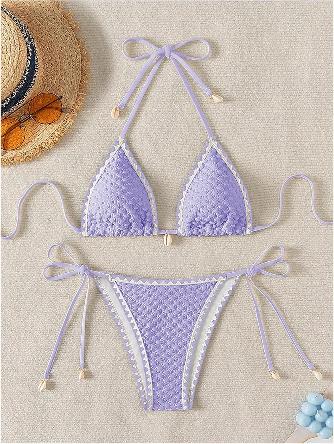 SHENHE Women's 2 Piece Triangle Beach Bikini Sets Color Block Halter Swimsuit Bathing Suit