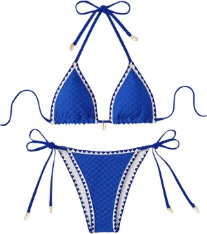 SHENHE Women's 2 Piece Triangle Beach Bikini Sets Color Block Halter Swimsuit Bathing Suit